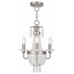 Livex Lighting - Livex Lighting 51843-91 Valentina - Three Light Convertible Mini Chandelier - Canopy Included: TRUE  Shade InValentina Three Ligh Brushed Nickel Clear *UL Approved: YES Energy Star Qualified: n/a ADA Certified: n/a  *Number of Lights: Lamp: 3-*Wattage:60w Candelabra Base bulb(s) *Bulb Included:No *Bulb Type:Candelabra Base *Finish Type:Brushed Nickel
