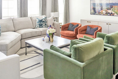 Inspiration for a large contemporary living room remodel in Dallas with a corner fireplace, a tile fireplace and a wall-mounted tv