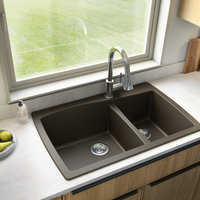 Karran Drop-In Quartz 34" 1-Hole 60/40 Double Bowl Kitchen Sink, Brown