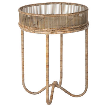 Flared Rattan Aman Side Table, Tray End Table, Brown