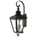 Livex Lighting Inc. - 3 Light Black Outdoor Large Wall Lantern, Brushed Nickel - The stylish black finish outdoor Adams large wall lantern is a great way to update your home's exterior decor. A flat metal curved arm attaches the solid brass decorative housing to the square backplate while clear glass shows off the brushed nickel finish cluster.