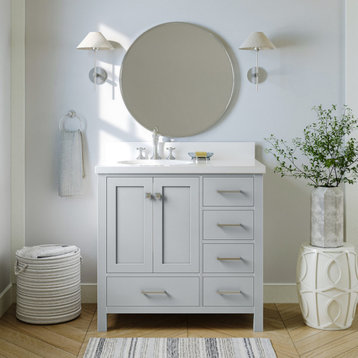 ARIEL Cambridge 36" Left Offset Single Sink Bathroom Vanity Base Grey