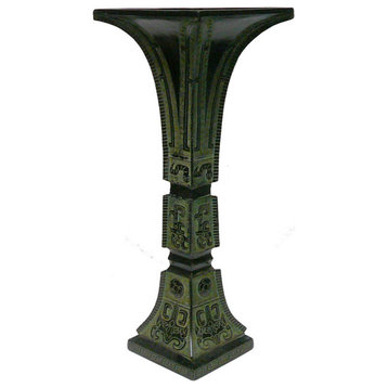 Chinese Green Bronze Vessel Square Tall Vase Display Hcs1045-2