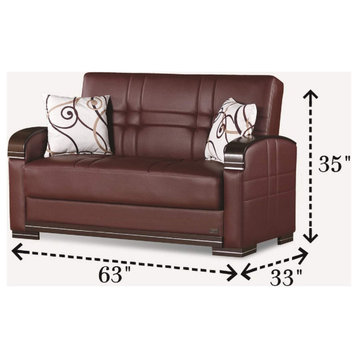 Sleeper Sofa, Comfortable Tufted PU Leather Seat & 2 Throw Pillows, Burgundy