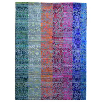 Colorful Sari Silk Bespoken Tone On Tone Hand Knotted Rug, 9'0" x 12'1"