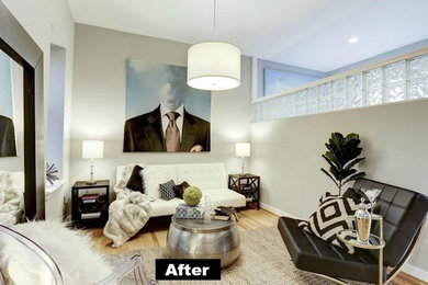 Example of a small trendy loft-style light wood floor living room design in DC Metro with gray walls