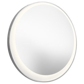 Offset Round Lighted Mirror, Matte Chrome
