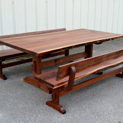 Live Edge Walnut Trestle Table and Bench Set - Dining Sets