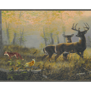 Deer, Fox in the Forest Peel and Stick Wallpaper Border 15'x7"