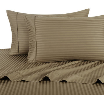 Set of 2 600 TC 100% Cotton Stripe Pillowcases, Taupe, Standard