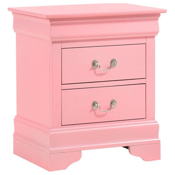 Traditional Nightstand, Crown Molded Top and Spacious Storage Drawers, Pink