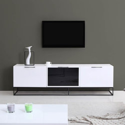 Animator TV Stand in White High-Gloss & Black Steel - Entertainment Centers And Tv Stands