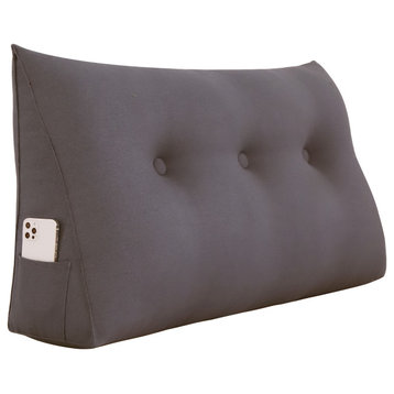Decorative Bed Wedge, Long Lumbar Pillow, Back Support Sofa Pillow, Linen Coffee, 39x20x8