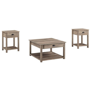 3-Piece Country Coffee Table and Side Table Set - Grey Wash