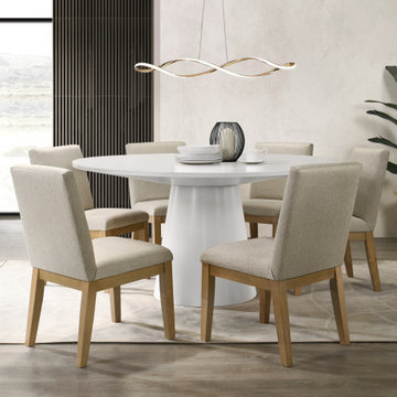Jasper White 7PC 59"W Round Dining Table Set with Driftwood Finish Chairs