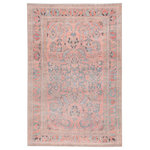 Jaipur Living - Machine Washable Jaipur Living Pippa Medallion Pink/Light Blue Area Rug, 5'x7'6" - The Kindred collection melds the timelessness of vintage designs with modern, livable style. The Pippa area rug boasts a whimsical medallion with floral accents and contemporary pink, sky blue, and gray colorway. This low-pile rug is made of soft polyester and features a one-of-a-kind antique rug digitally printed design.