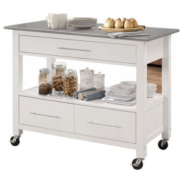White And Stainless Rolling Kitchen Island Or Bar Cart