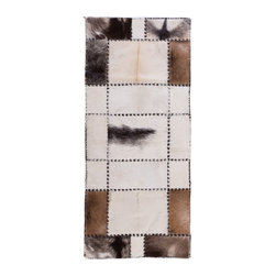 Luxury Handmade Cowhide Patchwork Area Rug, Rectangle, Brown White, 5'2"x2'3" - Hall And Stair Runners
