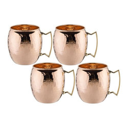 16 oz. Solid Copper Hammered Moscow Mule Mug with Unlined Non-Lacquered (Set of - Mugs