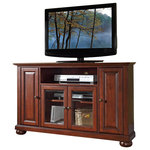 Crosley - Alexandria 48" Corner TV Stand, Vintage Mahogany - Enhance your living space with Crosley's impeccably-crafted Corner TV stand. This signature cabinet accommodates most 52" flat panel TVs, and is handsomely proportioned featuring character-rich details sure to impress. The hand rubbed, multi-step Vintage Mahogany finish with antique brass finish hardware is perfect for blending with the family of furniture that is already part of your home. Raised panel doors strategically conceal stacks of CD/DVDs, and various media paraphernalia. Tempered beveled glass doors not only add a touch of class; they protect those valued electronic components, while allowing for complete use of remote controls. The open storage area generously houses media players and the like. Adjustable shelving offers an abundance of versatility to effortlessly organize by design, while cord management tames the unsightly mess of tangled wires. Style, function, and quality make this cabinet a wise choice for your home furnishings needs.