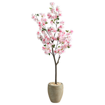 5.5' Cherry Blossom Artificial Tree, Sand Colored Planter