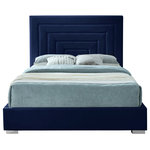 Meridian Furniture - Nora Velvet Upholstered Bed, Navy, Full - Give your bedroom a new look in an instant with this Nora full size velvet bed. This sumptuously glamorous bed is just the thing for a bedroom makeover, with its rich navy velvet and neutral color palette that makes it an easy fit in your modern decor. Deep channel tufting makes this bed a standout and fast focal point in your room. Both gold and chrome legs come with the Nora bed, so you can customize its look.