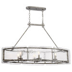 Quoizel - Quoizel Fortress Six Light Island Chandelier FTS638MM - Six Light Island Chandelier from Fortress collection in Mottled Silver finish. Number of Bulbs 6. Max Wattage 60.00 . No bulbs included. A thoughtful use of materials and rustic styling give the Fortress an artisanal edge. Thick slabs of textured glass float around the mottled silver frame, secured with coordinating bolts. A hazy treatment of the glass is reminiscent of days gone by. No UL Availability at this time.