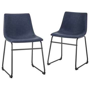 18" Industrial Faux Leather Dining Chair, Set of 2, Navy Blue