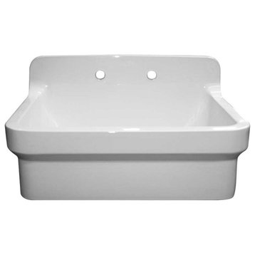 Old Fashioned Country Fireclay Utility Sink with High Backsplash