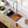 Karran 34" Quartz Farmhouse Single Bowl Workstation Kitchen Sink, Concrete