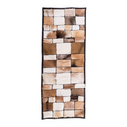 Modern Handmade Cowhide Patchwork Area Rug, Rectangle, Brown White, 4'7"x2'0" - Hall And Stair Runners