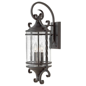 Hinkley Casa Large Wall Mount Lantern, Olde Black With Clear Seedy Glass