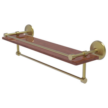 Monte Carlo 22" Wood Shelf with Gallery Rail and Towel Bar, Satin Brass