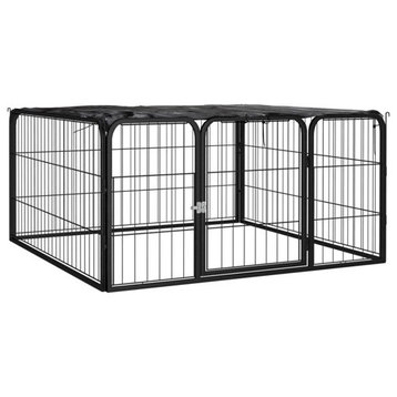 vidaXL Dog Playpen 4-panel Dog Cage Puppy Exercise Wire Fence Steel Black