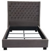 Park Avenue Queen Tufted Bed With Vintage Wing, Smoke Gray Velvet