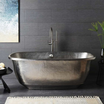 66" Santorini Hand Hammered Freestanding Brushed Nickel Copper Soaking Bathtub
