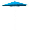 7.5' Black Push Lift Fiberglass Umbrella, Cyan