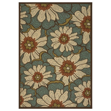 Noble House Brynn 90x63" Indoor Fabric Floral Area Rug in Blue and Brown