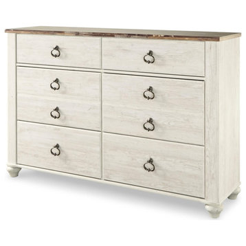 Contemporary Double Dresser, 6 Storage Drawers With Ring Handles, Two Tone