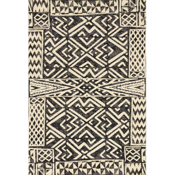 Ivory Black Indoor Outdoor Mika Area Rug by Loloi, 5'3"x7'8"