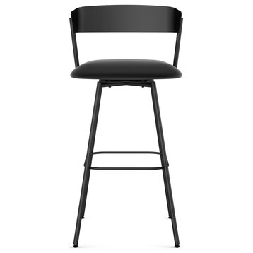 Amisco Ludwig Swivel Counter and Bar Stool, Charcoal Black Faux Leather / Black Metal, Counter Height