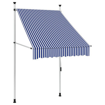 vidaXL Retractable Awning Patio Awning with Hand Crank Blue and White Stripes