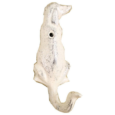 Whitewashed Cast Iron Dog Hook 6"