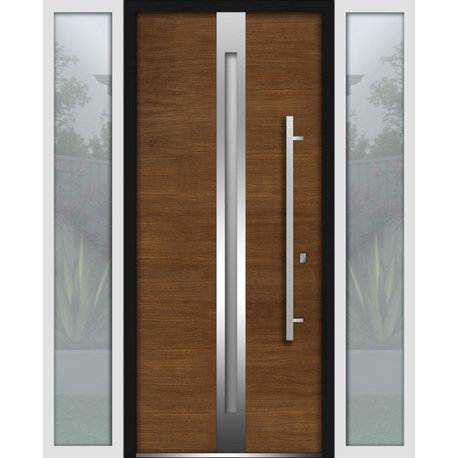 Exterior Prehung Glass Door / Deux 1744 Natural Oak, W14+36+14" X H80"-Left-Hand Inswing