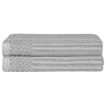 2 Piece Solid Checkered Cotton Bath Towel Set, Silver