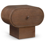 Meridian Furniture - Harlow Solid Wood And Oak Veneer Night Stand, Brown - Slumber well knowing the things you need most at night are tucked out of sight and within easy reach with this Harlow brown nightstand. Its rich brown finish and oak veneer, crafted from a mix of solid wood and MDF, embody art deco elegance. Featuring natural wood grain variation, each piece is uniquely beautiful. A single drawer with an attractive pull offers discreet storage, blending practicality with timeless design. Enhance your bedroom with this sophisticated accent that combines function with exquisite craftsmanship.