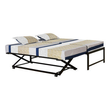 Tiverton Daybed Bed Frame With Pop-Up Trundle Set, Black Metal, Twin