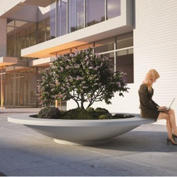 Polymer Concrete Besso Circular Seat Planter - Outdoor Plant Pots & Planters