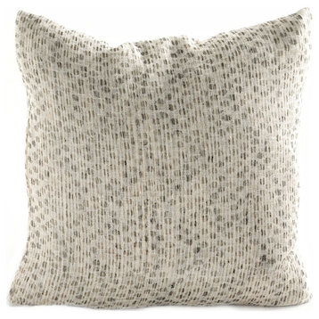 20" Beige and Gray Square Linen and Silk Cushion Negev