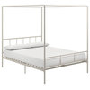 Modern Queen Canopy Bed Frame, Metal Construction With Headboard, White